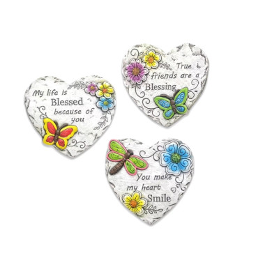 Set 3 Blessings on Concrete Heart Assort 25cm