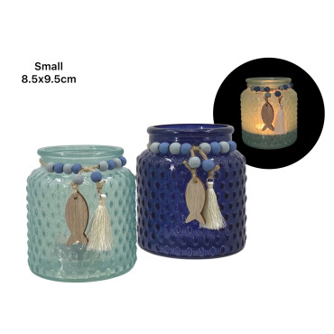 bulk 24 Coastal Glass Candle Holder Assort 9cm
