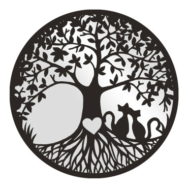 Lasercut Tree of Life w Cats & Mirror Metal 50cm