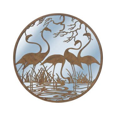 Large Lasercut Flamingos w Mirror Wall Art 60cm