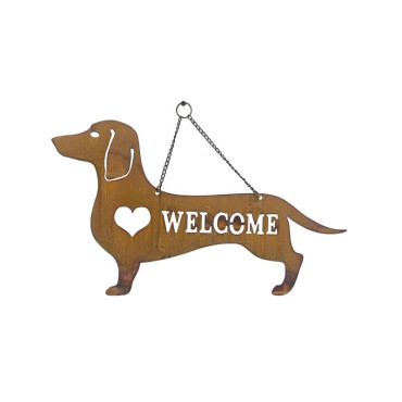 Hanging Laser Cut Welcome Dog w Heart 29cm