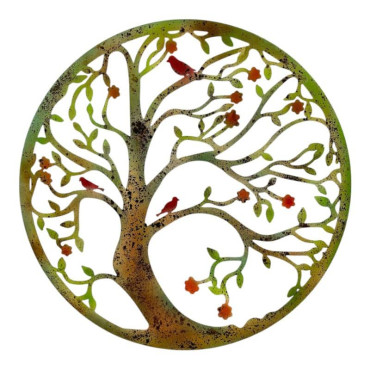 Round Laser Cut Tree Of Life w Red Birds 80cm