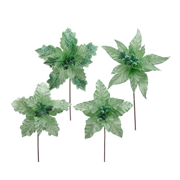 bulk 36 Xmas Poinsettia Green Deco Assort 40cm