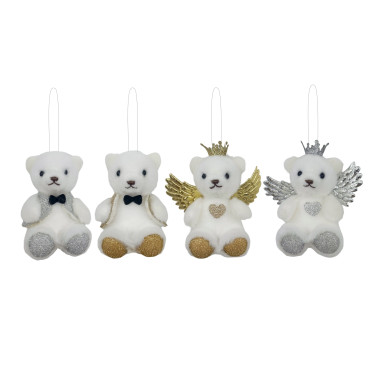 bulk 24 Xmas Gold/Silver Teddy Bear Hanging Assort 7cm