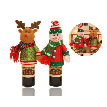bulk 12 Xmas Bottle Costume Reindeer & Snowman Assort 19cm