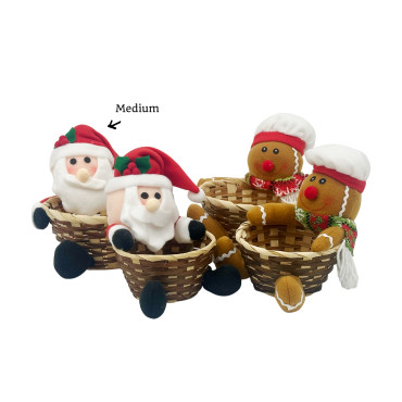bulk 12 Xmas Gift Baskets Santa & Ginger Bread Med Assort 20cm