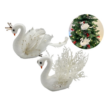 bulk 24 Xmas Flocking Swan w Clip Assort 15cm