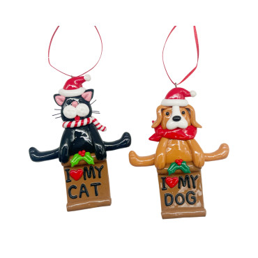 bulk 24 Xmas Signs I Love My Cat / Dog Hanging Assort 11cm