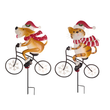 bulk 4 Xmas Metal Dog on Bike w Stake 90cm