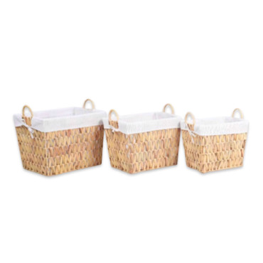 Set 6 Water Hyacinth Basket Rectangle 3 Sizes Assort 42cm