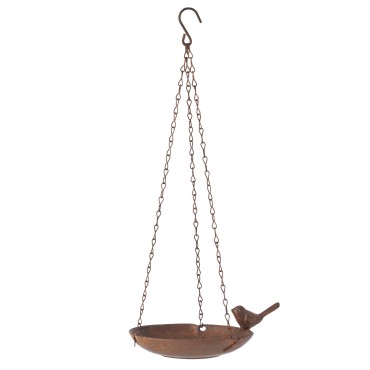 Hanging Cast Iron Rust Birdfeeder w Bird 40cm