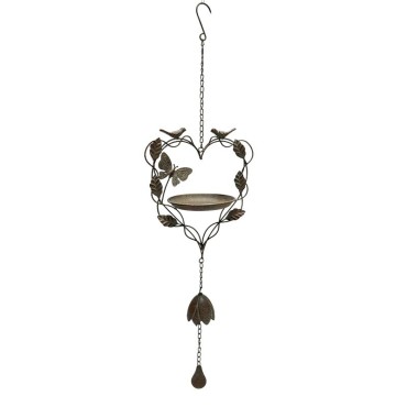 Hanging Heart Shape Birdfeeder w Butterfly + Birds 87cm
