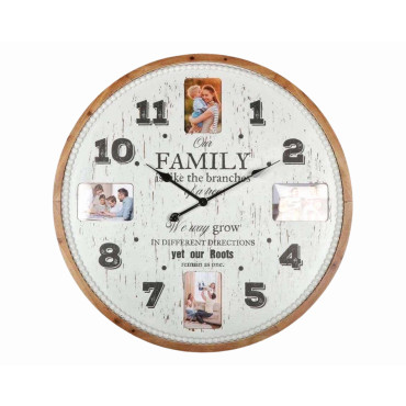 Family Tree Wall Clock w Photo Frames 80cm