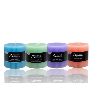bulk 48 Scented Ripple Pillar Candle 4 Assorted 7cm