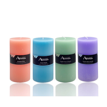 bulk 24 Scented Ripple Pillar Candle 4 Assorted 7x14cm