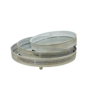 Set 3 White Wash Moroccan Mirror Tray 34x6cm