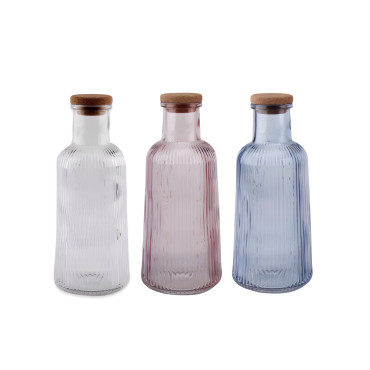 bulk 12 Ribbed Glass Bottle With Cork Lid 1lt 3 Assorted 8x28cm