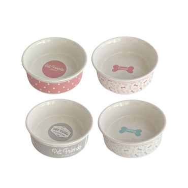 bulk 24 Ceramic Pet Bowls 4 Designs 13x4cm