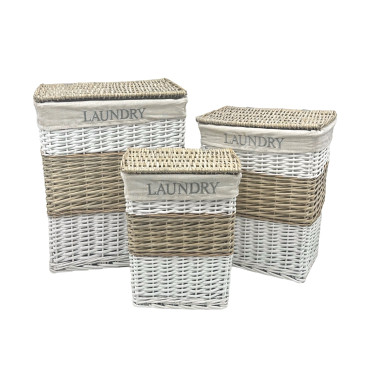 Set 3 Hampton Willow Rectangle Laundry Basket 45x55cm