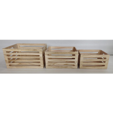 Set 3 Natural Wood Crates 40x22cm