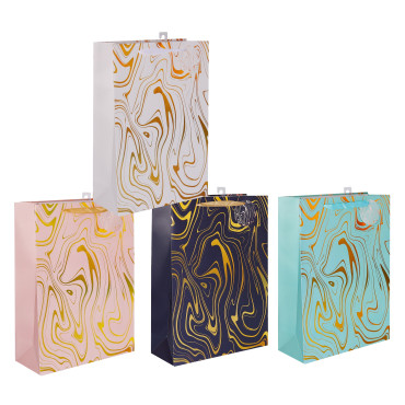 bulk 24 Xlarge Marble Flow Gift Bag Foiled 4 Assorted 31x42cm