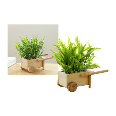 Set 2 Artificial Greenery in Timber Cart 17x23cm