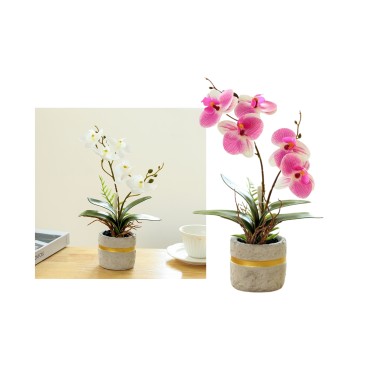 Set 2 Artificial Orchid in Cement Pot 10x27cm