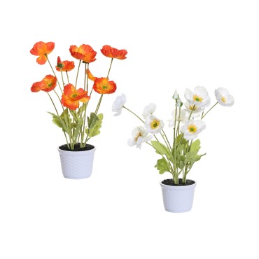 Set 2 Artificial Poppy Flower in Pot 10x35cm