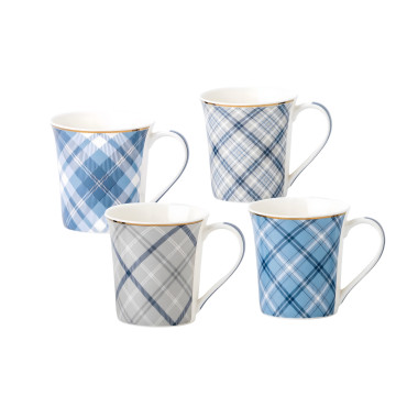 bulk 24 Tartan Design New Bone China Mug 370ml 4 Assorted 