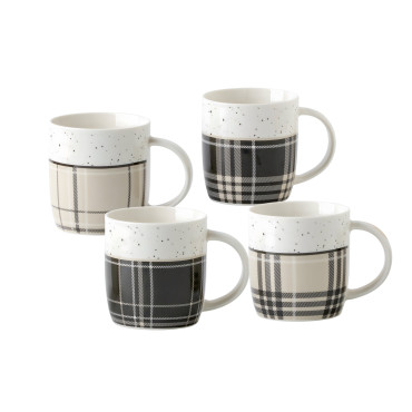 bulk 24 Tartan New Bone China Mug 360ml 4 Assorted 