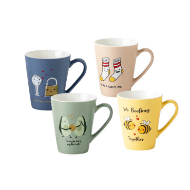 bulk 24 Bonding Designs New Bone China Mug 310ml 4 Assorted 