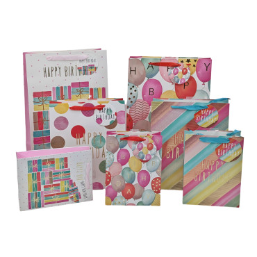 bulk 24 Medium Birthday Gift Bag Assort 23cm