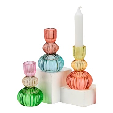bulk 24 Multicoloured Glass Candle Holder Assort 10cm