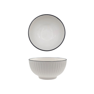 bulk 24 Sorrento Porcelain Embossed Rice Bowl w Black Rim 4.5" 11cm