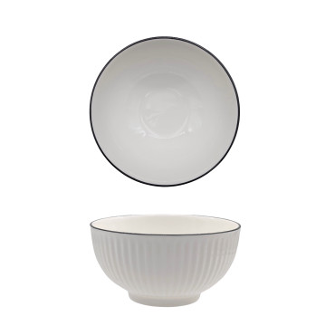 bulk 24 Sorrento Porcelain Embossed Bowl w Black Rim 6.5'' 16cm