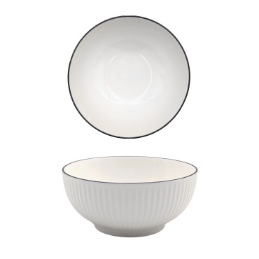 bulk 24 Sorrento Porcelain Embossed Noodle Bowl w/ Black Rim 8" 20cm
