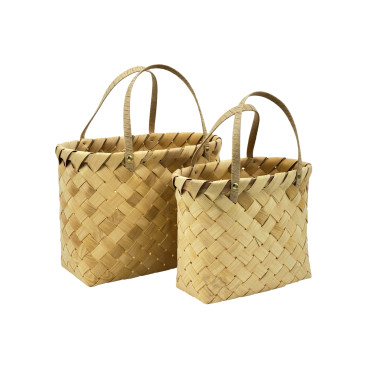 Set 2 Plywood Hand Woven Bamboo Hand Bag 47cm, 43cm