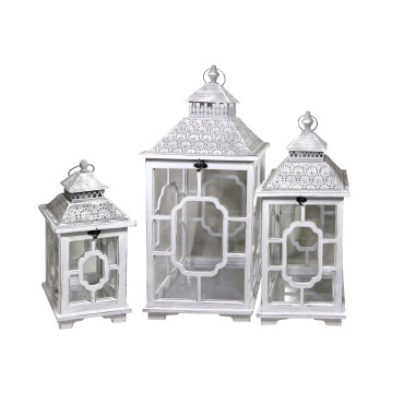 Set 3 Wooden Lantern w Metal Roof 76cm