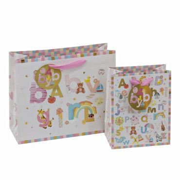 bulk 24 Medium Baby Girl Gift Bag 2 Asst 23cm