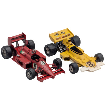 Set 2 Metal Vintage Racing Cars 27cm