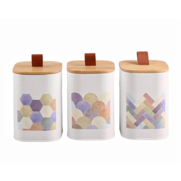 Set 3 Geometric Metal Storage Tins 16cm