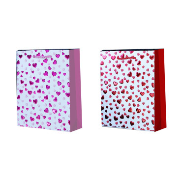 bulk 24 Large Foiled Hearts Gift Bag 2 Assort 32cm