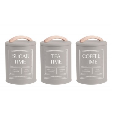 Set 3 Almond Cream Metal Coffee Tea Sugar Storage Tins 11x15cm