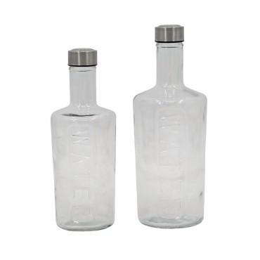 bulk 12 Clear Glass Bottle w/ Screw Lid 1Lt 28cm