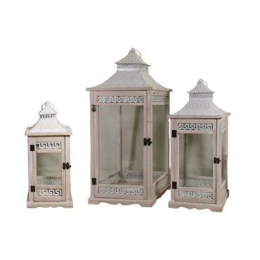 Set 3 Wooden Aegean Heritage Lanterns 77cm