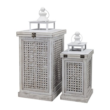 Set 2 Wooden Coastal Cottage Lanterns 57cm