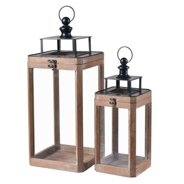 Set 2 Wooden Rustic Charm Lanterns 49cm