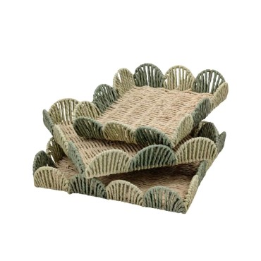 Set 3 Forest Green Paper Rope Tray 5cm