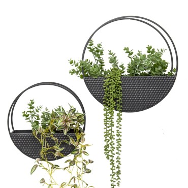 Set 2 Nested Contemporary Floating Black Wall Planters 40cm