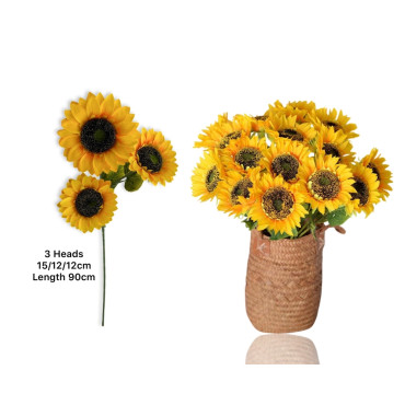 bulk 24 Artificial Sunflower 3 Heads 90cm